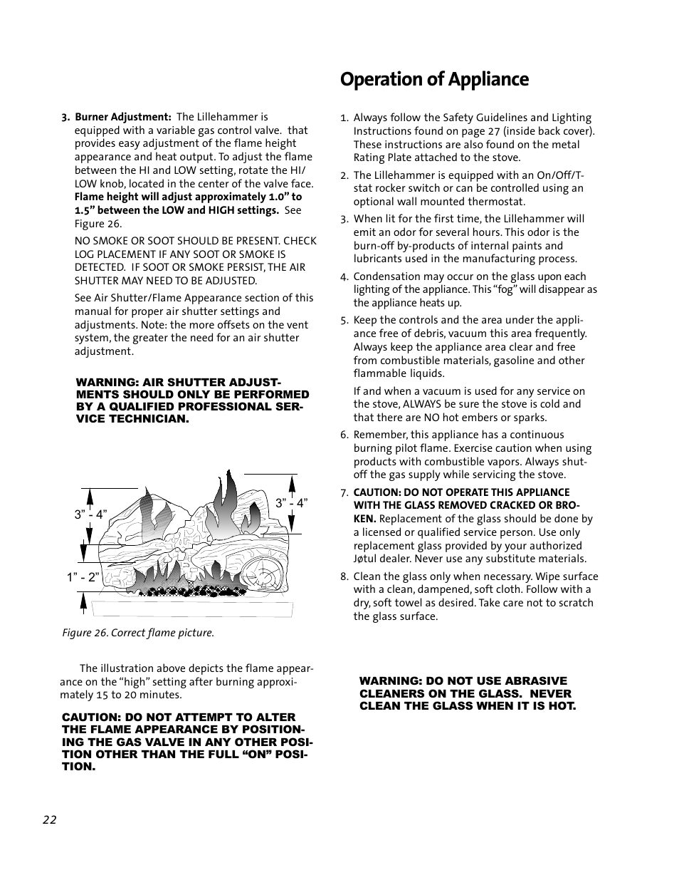 Operation of appliance | Jotul GF 200 DV User Manual | Page 22 / 28