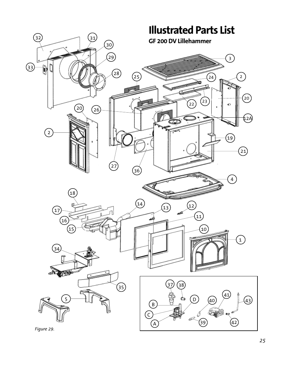 Illustrated parts list, Gf 200 dv lillehammer | Jotul GF 200 DV User Manual | Page 25 / 28