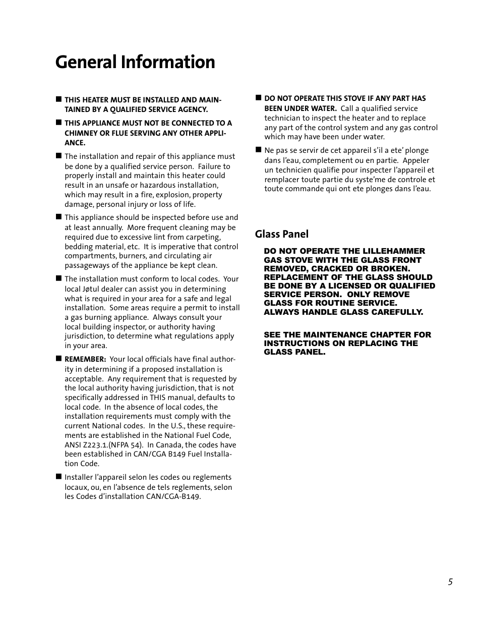 General information, Glass panel | Jotul GF 200 DV User Manual | Page 5 / 28