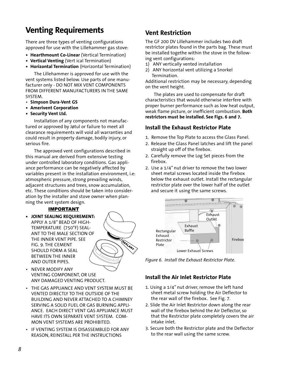 Venting requirements, Vent restriction | Jotul GF 200 DV User Manual | Page 8 / 28