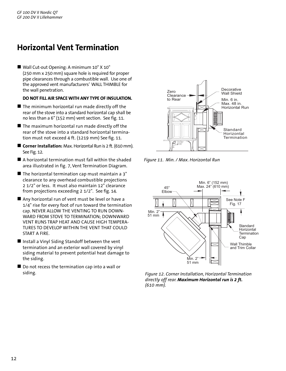 Horizontal vent termination | Jotul GF 100 DV II User Manual | Page 12 / 32