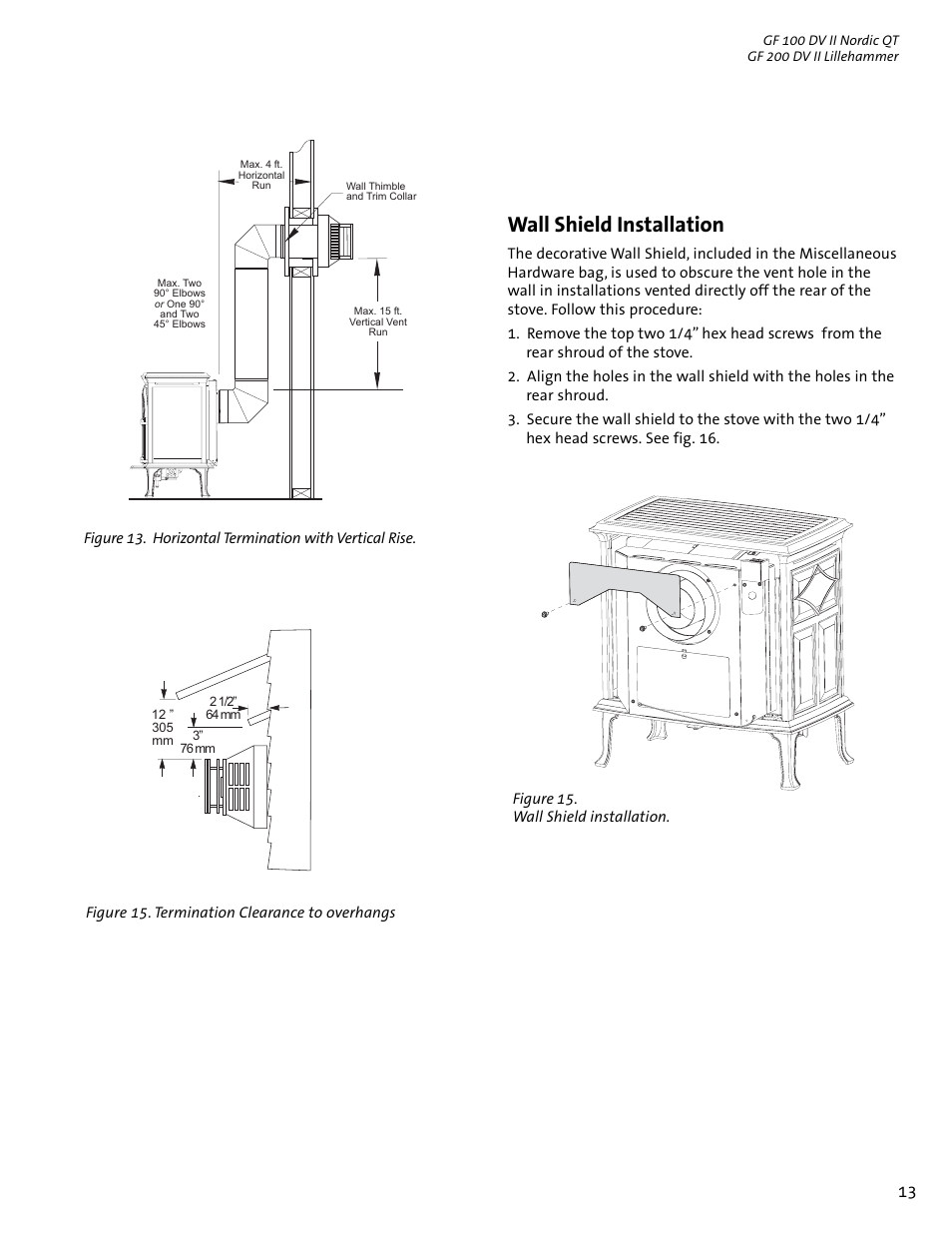 Wall shield installation | Jotul GF 100 DV II User Manual | Page 13 / 32