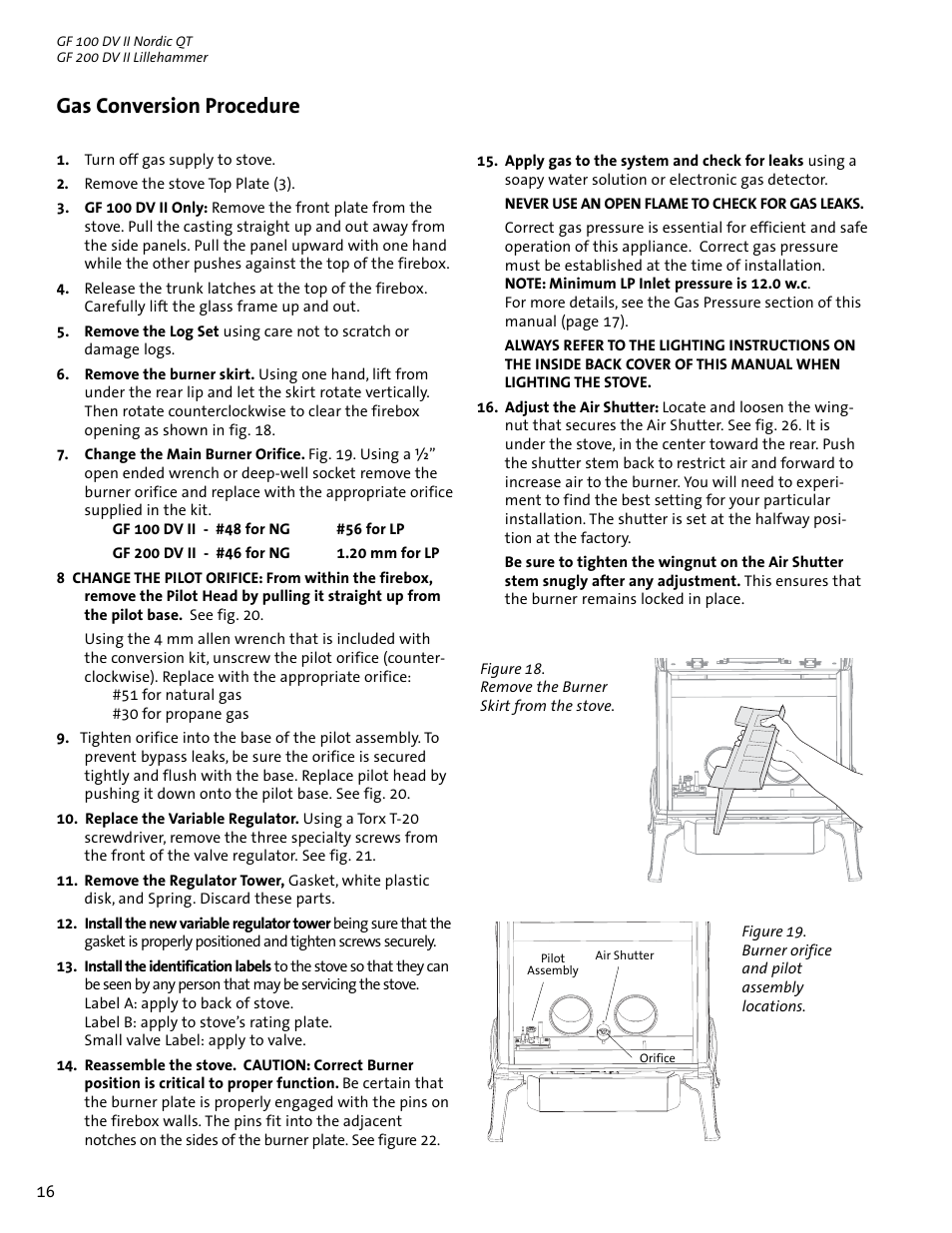 Gas conversion procedure | Jotul GF 100 DV II User Manual | Page 16 / 32