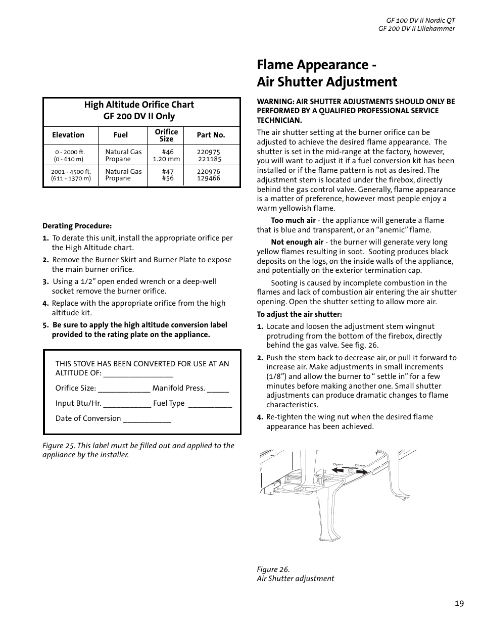 Flame appearance - air shutter adjustment | Jotul GF 100 DV II User Manual | Page 19 / 32