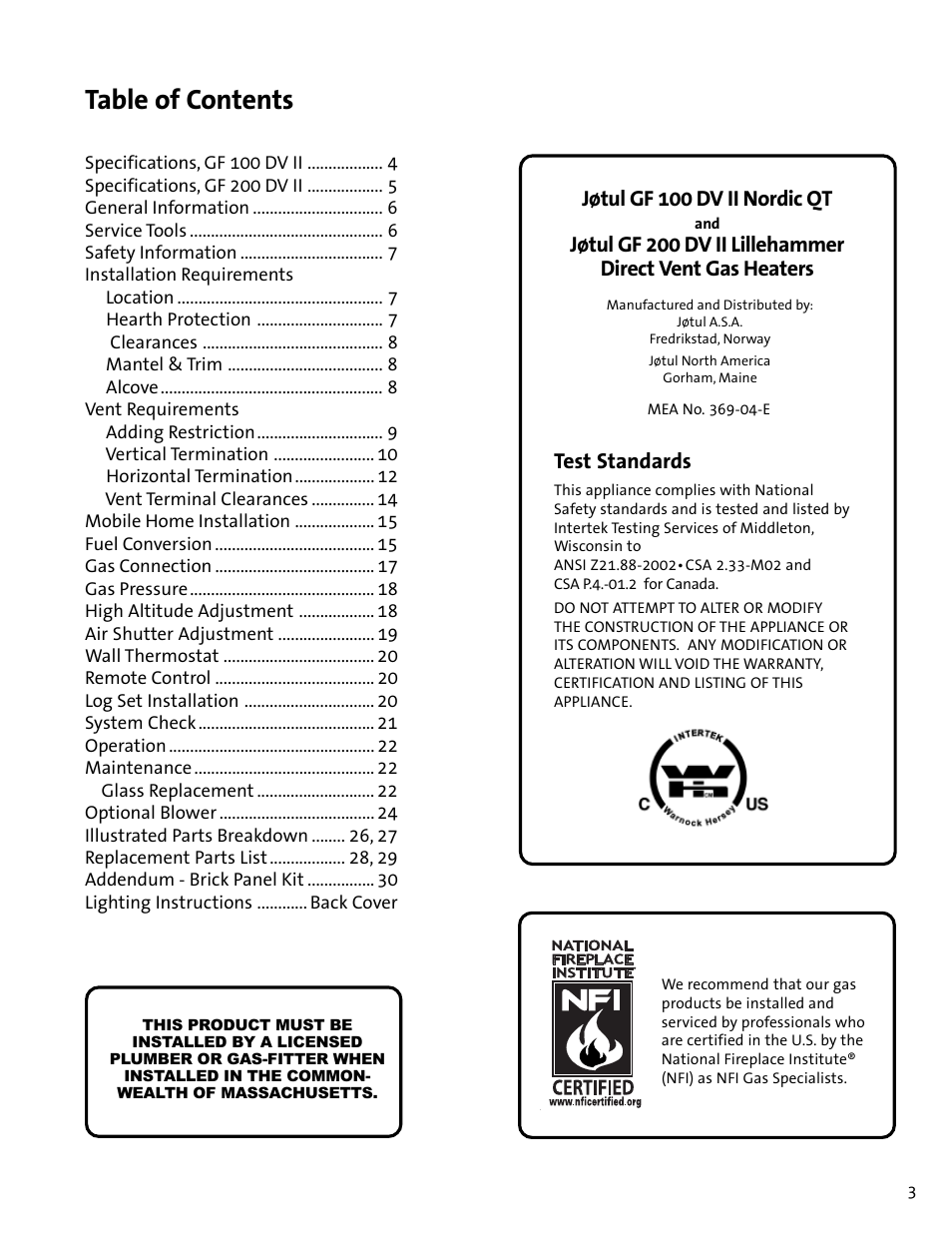 Jotul GF 100 DV II User Manual | Page 3 / 32