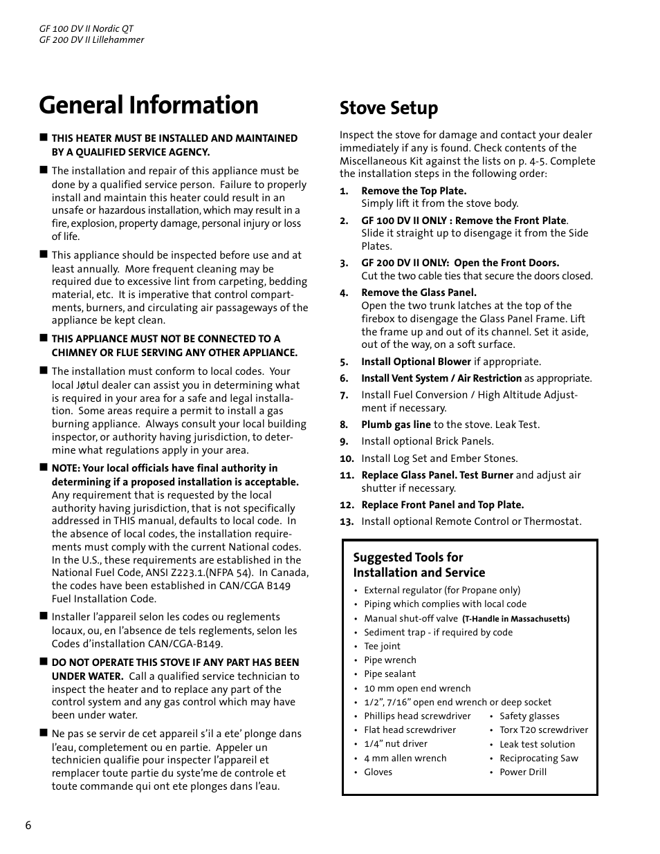 General information, Stove setup | Jotul GF 100 DV II User Manual | Page 6 / 32