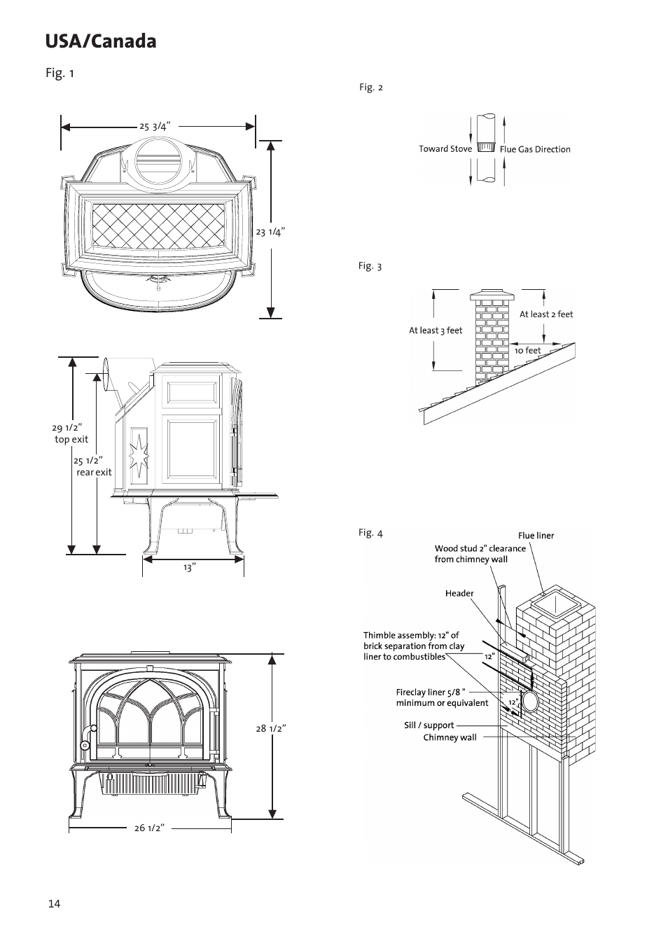 Usa/canada, Fig. 1 | Jotul Woodstove F 400 User Manual | Page 14 / 68