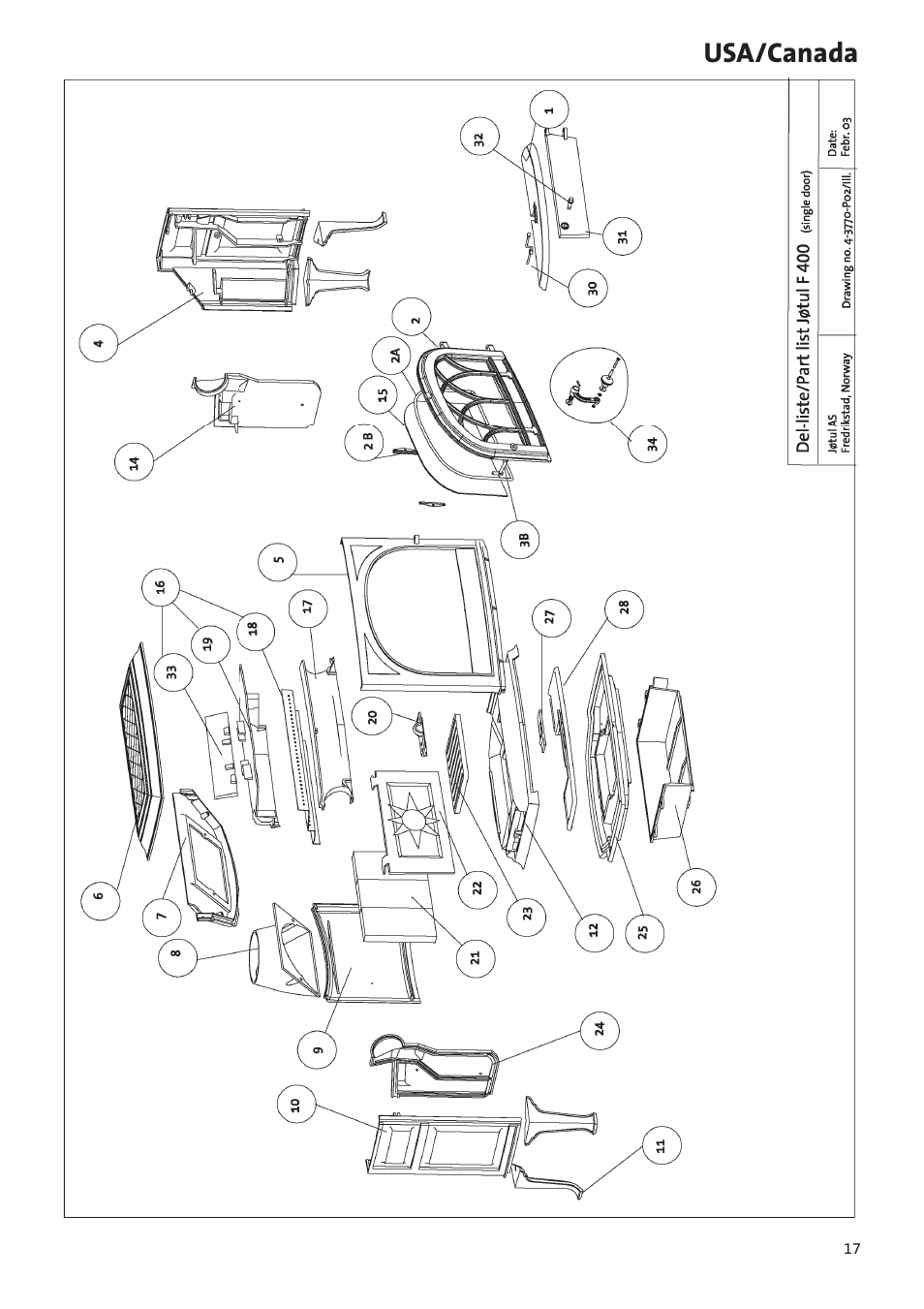 Usa/canada | Jotul Woodstove F 400 User Manual | Page 17 / 68