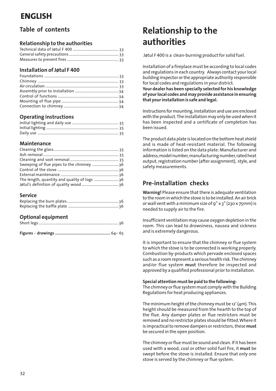 Jotul Woodstove F 400 User Manual | Page 32 / 68