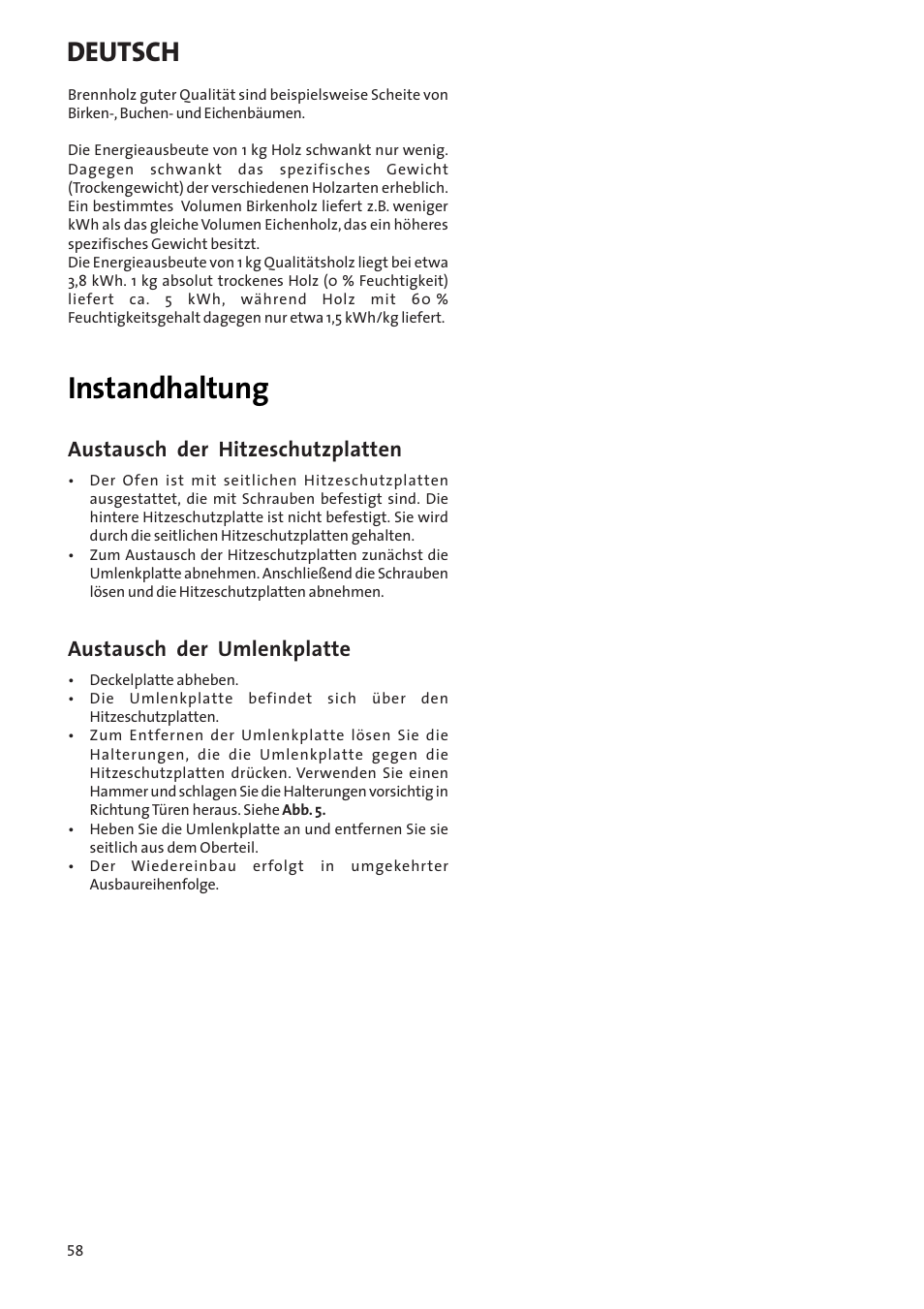 Instandhaltung, Deutsch, Austausch der hitzeschutzplatten | Austausch der umlenkplatte | Jotul Woodstove F 400 User Manual | Page 58 / 68