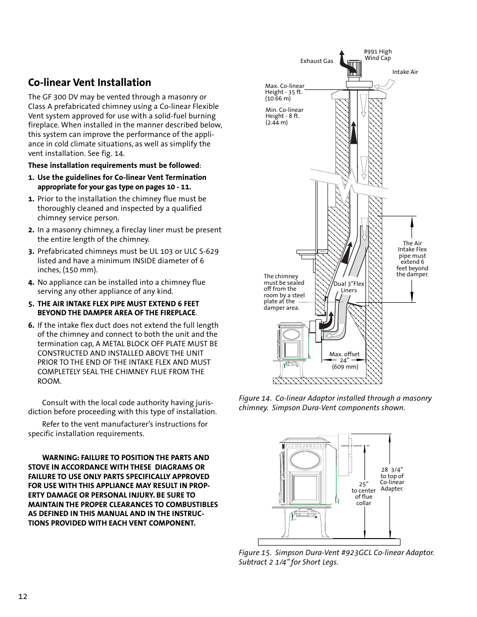 Co-linear vent installation | Jotul GF300 DV User Manual | Page 12 / 32