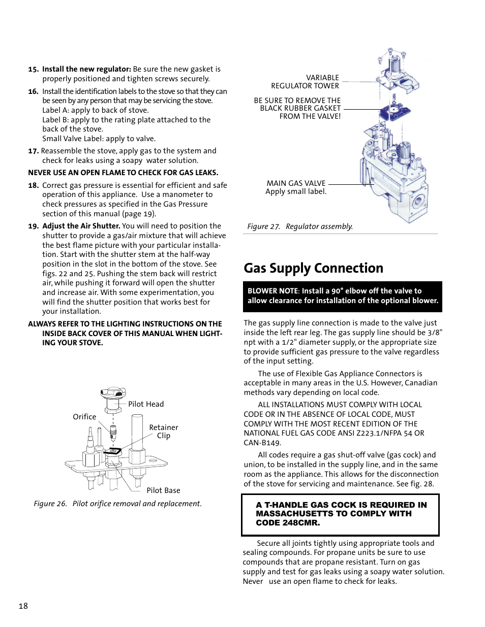 Gas supply connection | Jotul GF300 DV User Manual | Page 18 / 32