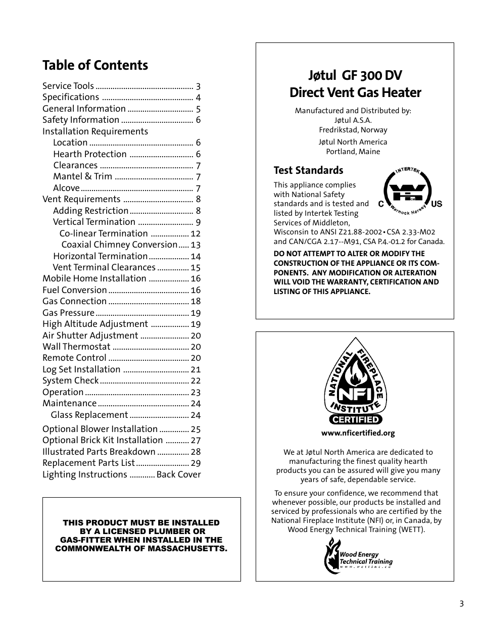 Jotul GF300 DV User Manual | Page 3 / 32