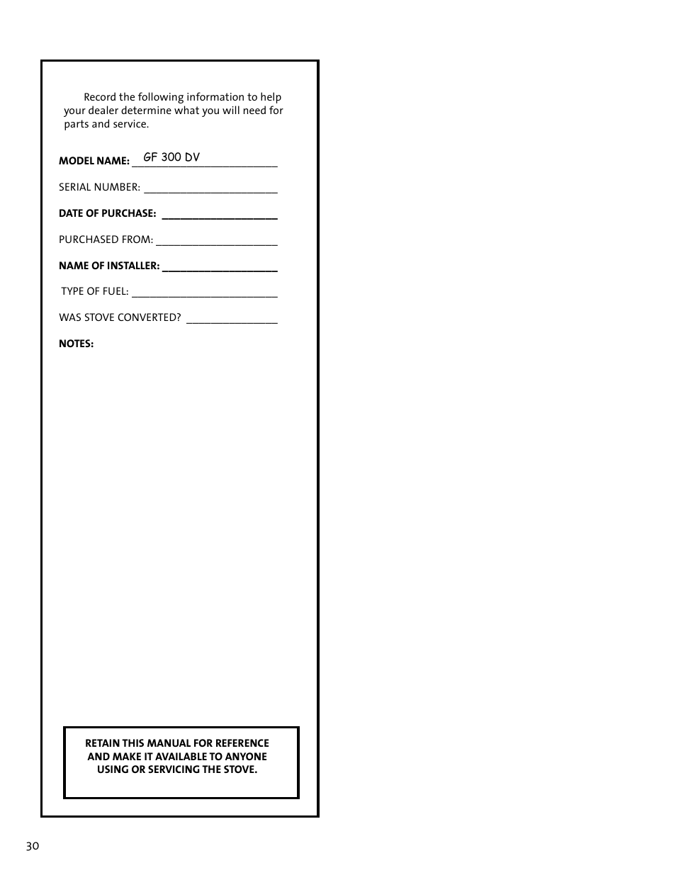 Jotul GF300 DV User Manual | Page 30 / 32