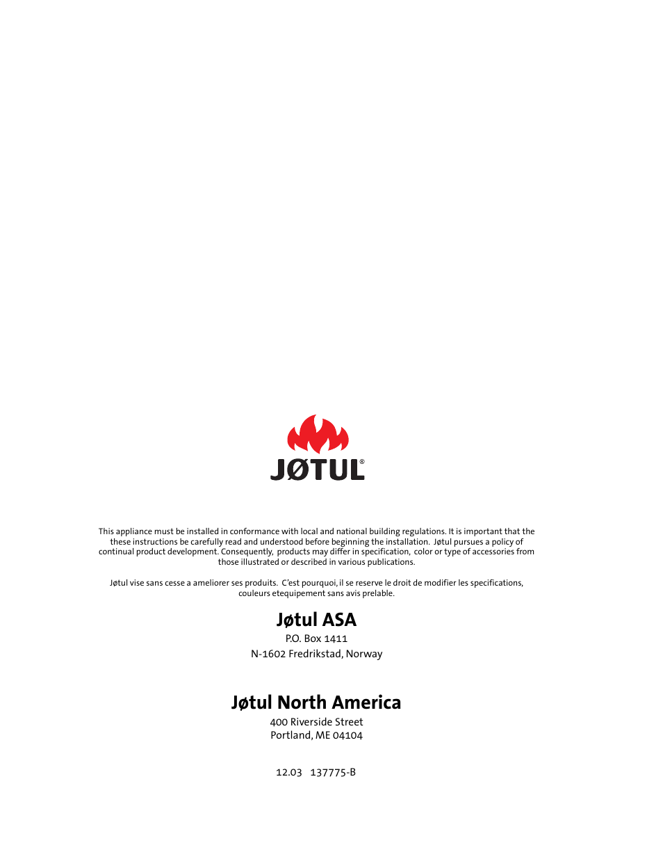 Jøtul asa, Jøtul north america | Jotul GF300 DV User Manual | Page 32 / 32