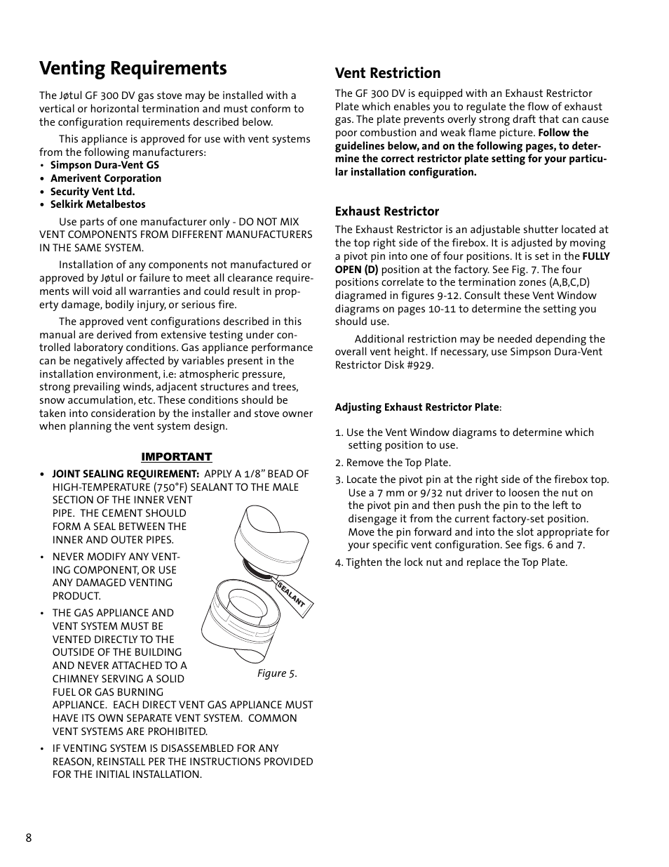 Venting requirements, Vent restriction | Jotul GF300 DV User Manual | Page 8 / 32