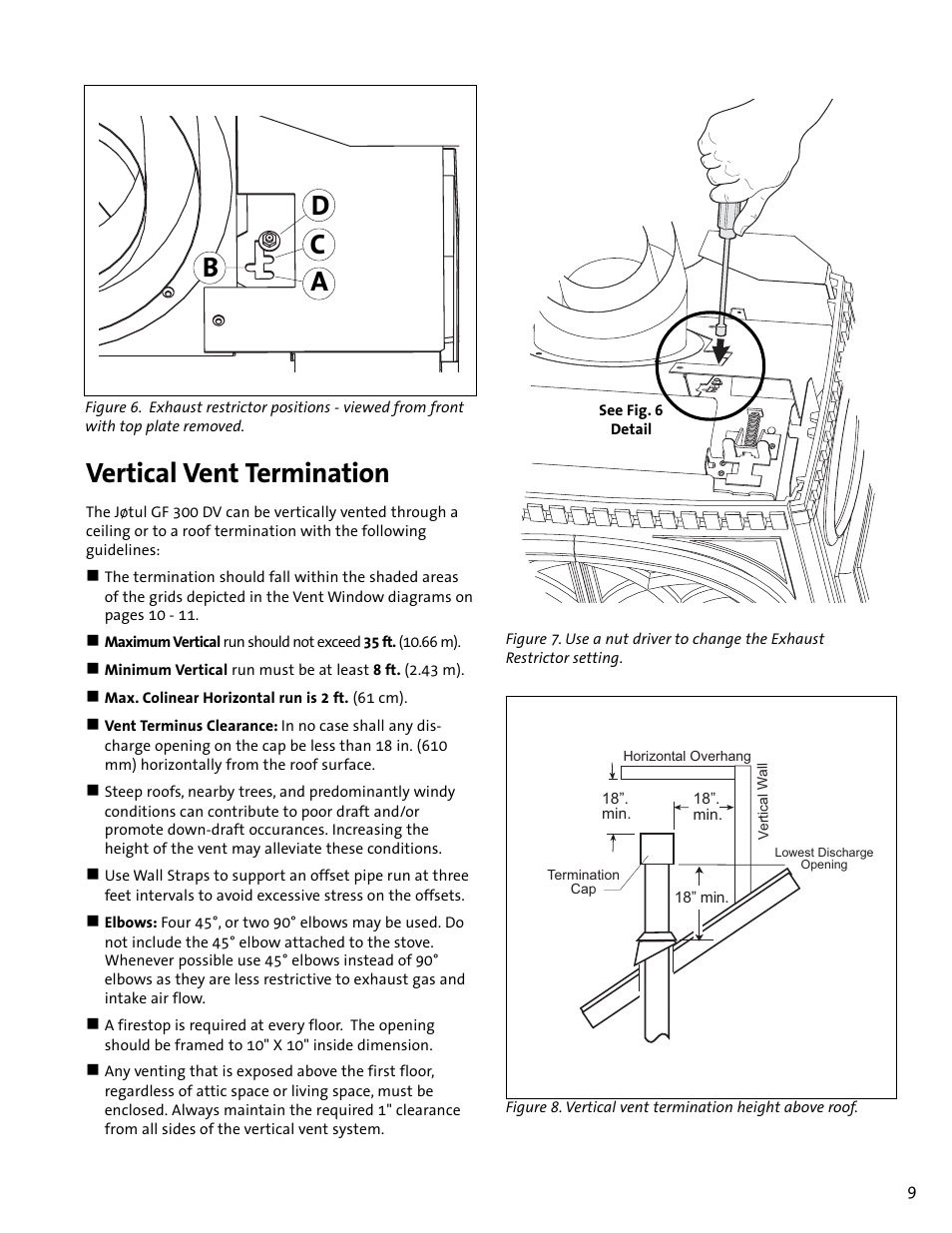 Vertical vent termination, Ac d b | Jotul GF300 DV User Manual | Page 9 / 32