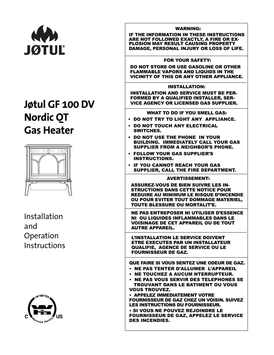 Jotul GF100 DV User Manual | 28 pages