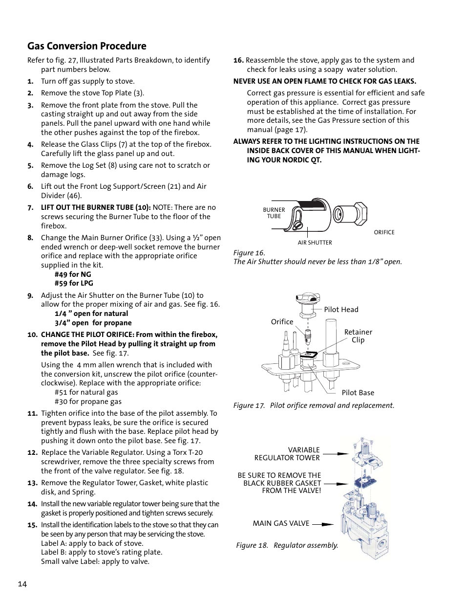 Gas conversion procedure | Jotul GF100 DV User Manual | Page 14 / 28