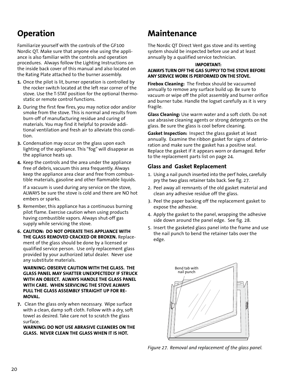Maintenance, Operation | Jotul GF100 DV User Manual | Page 20 / 28