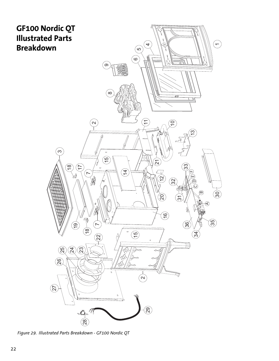 Gf100 nordic qt illustrated parts breakdown | Jotul GF100 DV User Manual | Page 22 / 28