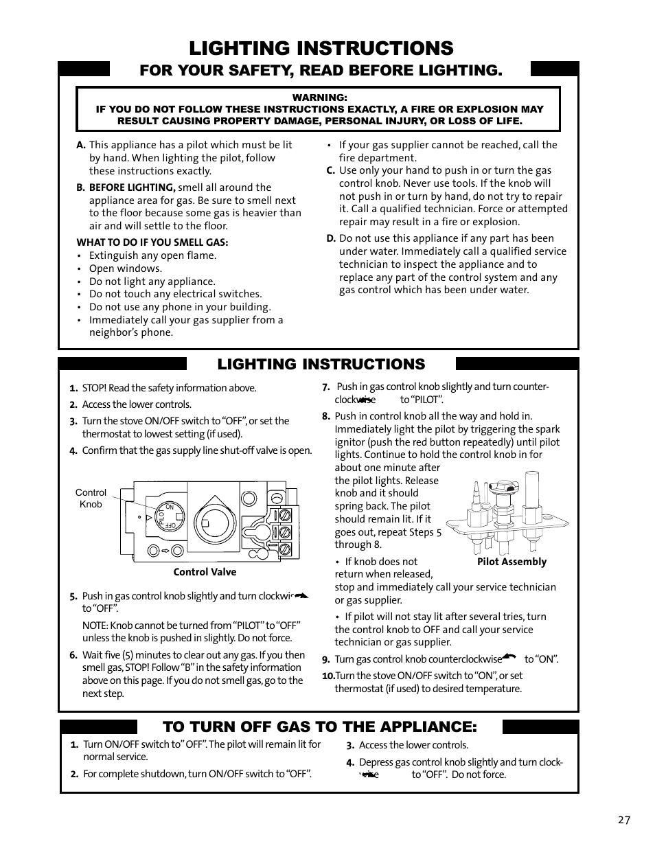 Lighting instructions | Jotul GF100 DV User Manual | Page 27 / 28