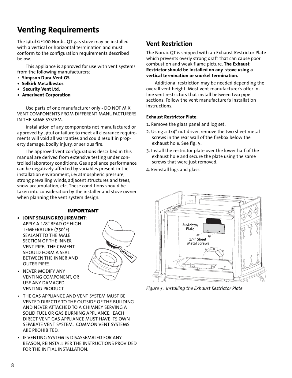 Venting requirements, Vent restriction | Jotul GF100 DV User Manual | Page 8 / 28