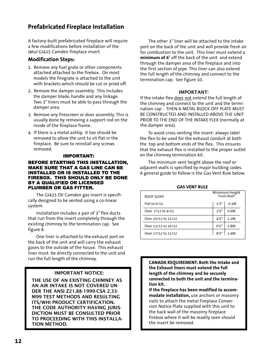 12 prefabricated fireplace installation, Modification steps | Jotul GI 425 DV User Manual | Page 12 / 32