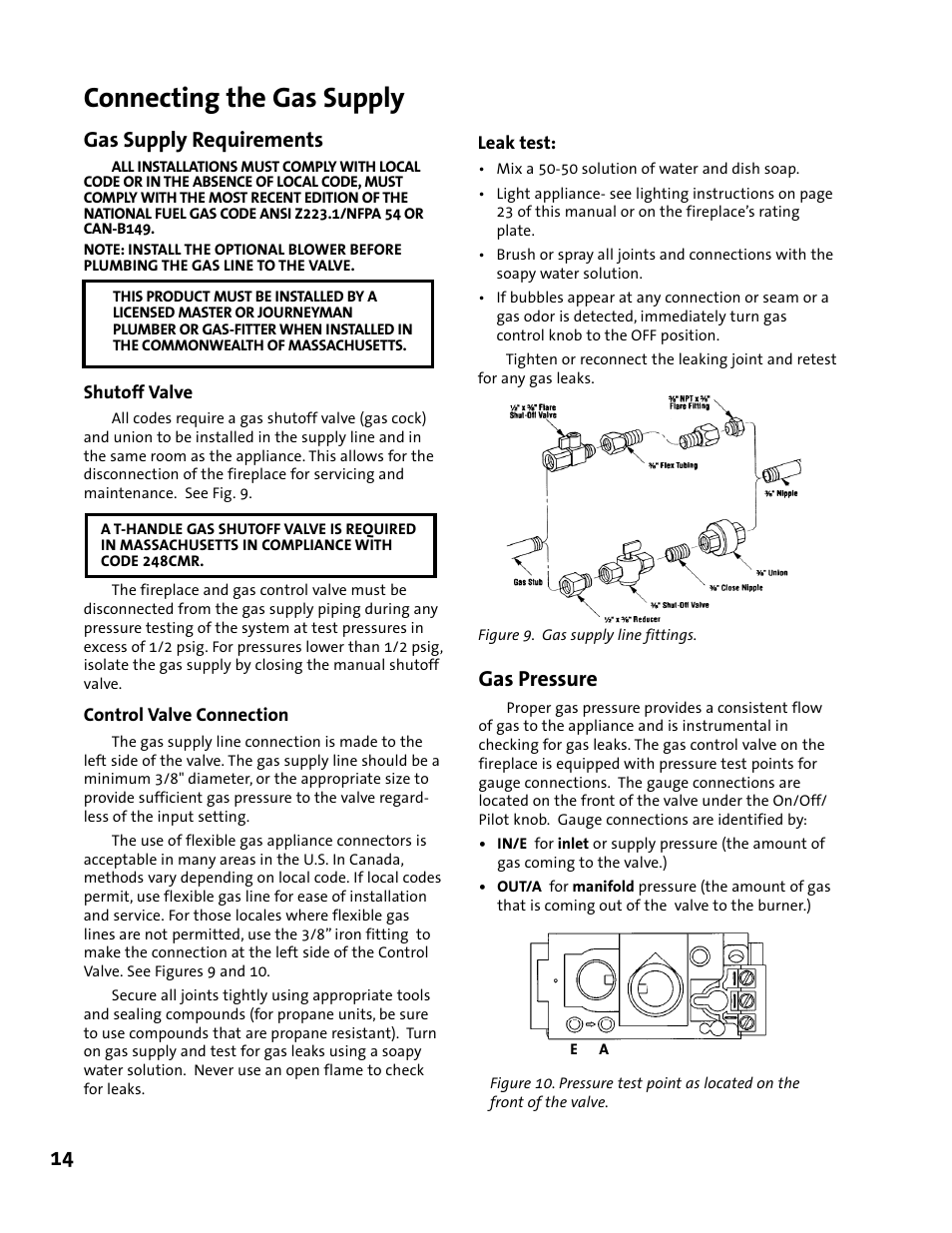 Connecting the gas supply, Gas supply requirements, Gas pressure | Jotul GI 425 DV User Manual | Page 14 / 32