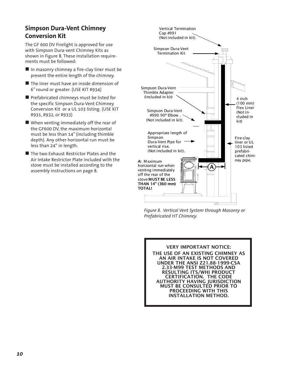 Simpson dura-vent chimney conversion kit | Jotul GF 600 DV User Manual | Page 10 / 28