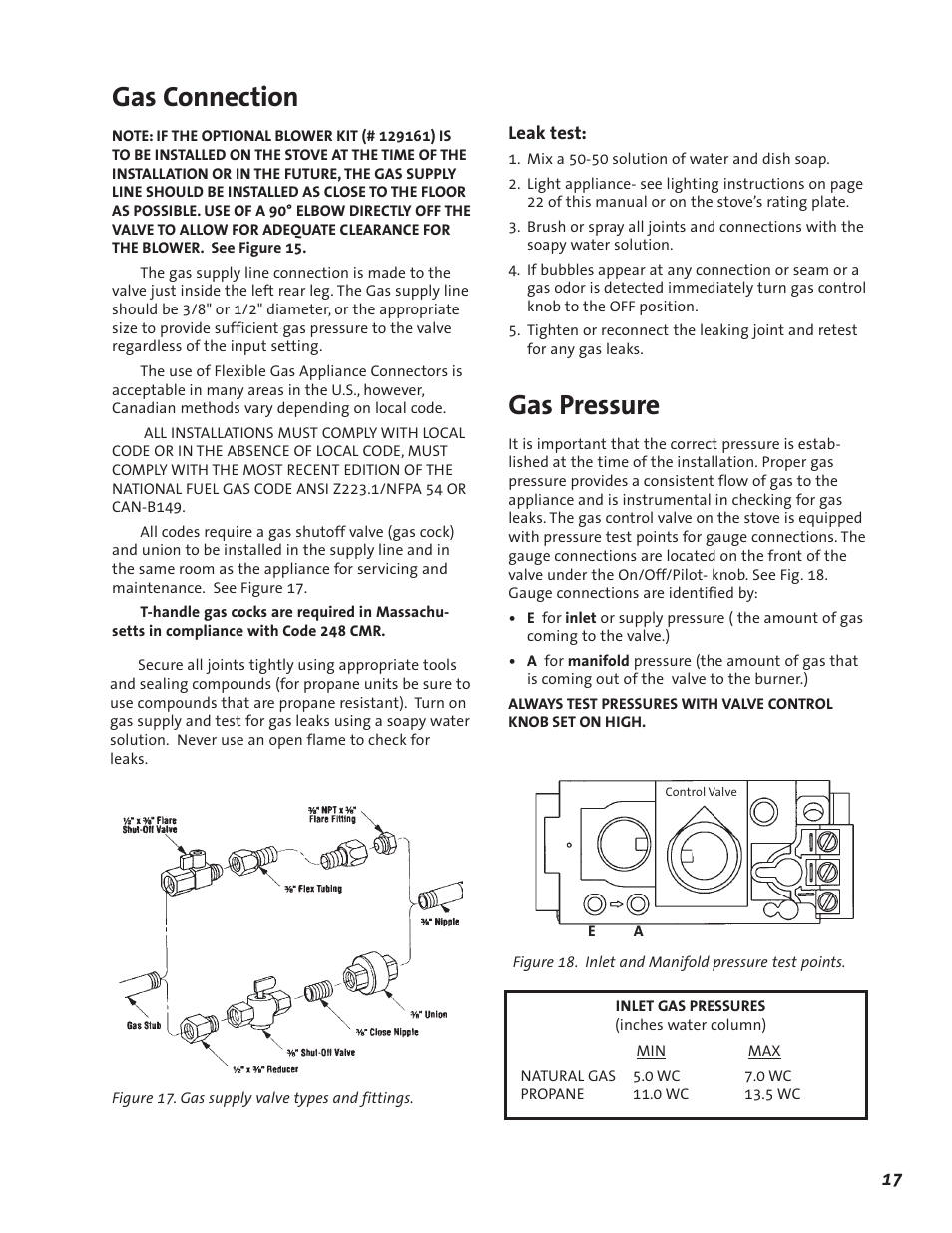 Gas pressure, Gas connection | Jotul GF 600 DV User Manual | Page 17 / 28