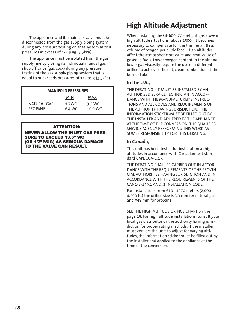 High altitude adjustment | Jotul GF 600 DV User Manual | Page 18 / 28