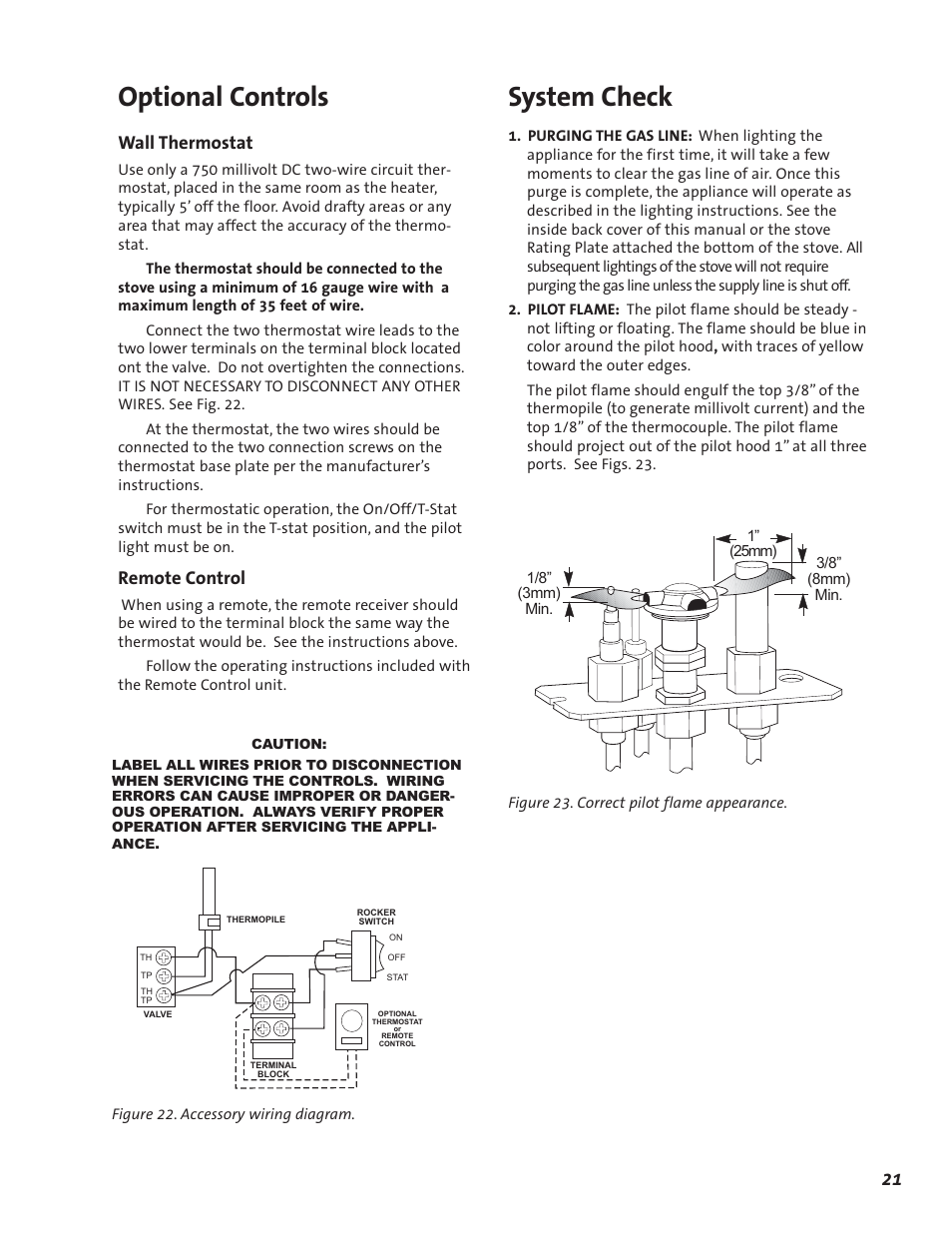 Optional controls, System check, Wall thermostat | Remote control | Jotul GF 600 DV User Manual | Page 21 / 28