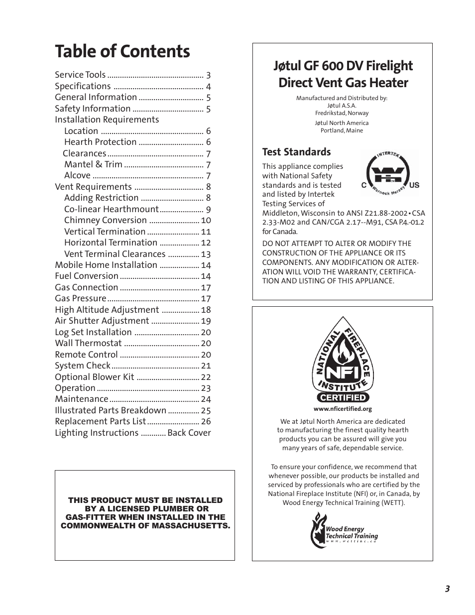 Jotul GF 600 DV User Manual | Page 3 / 28