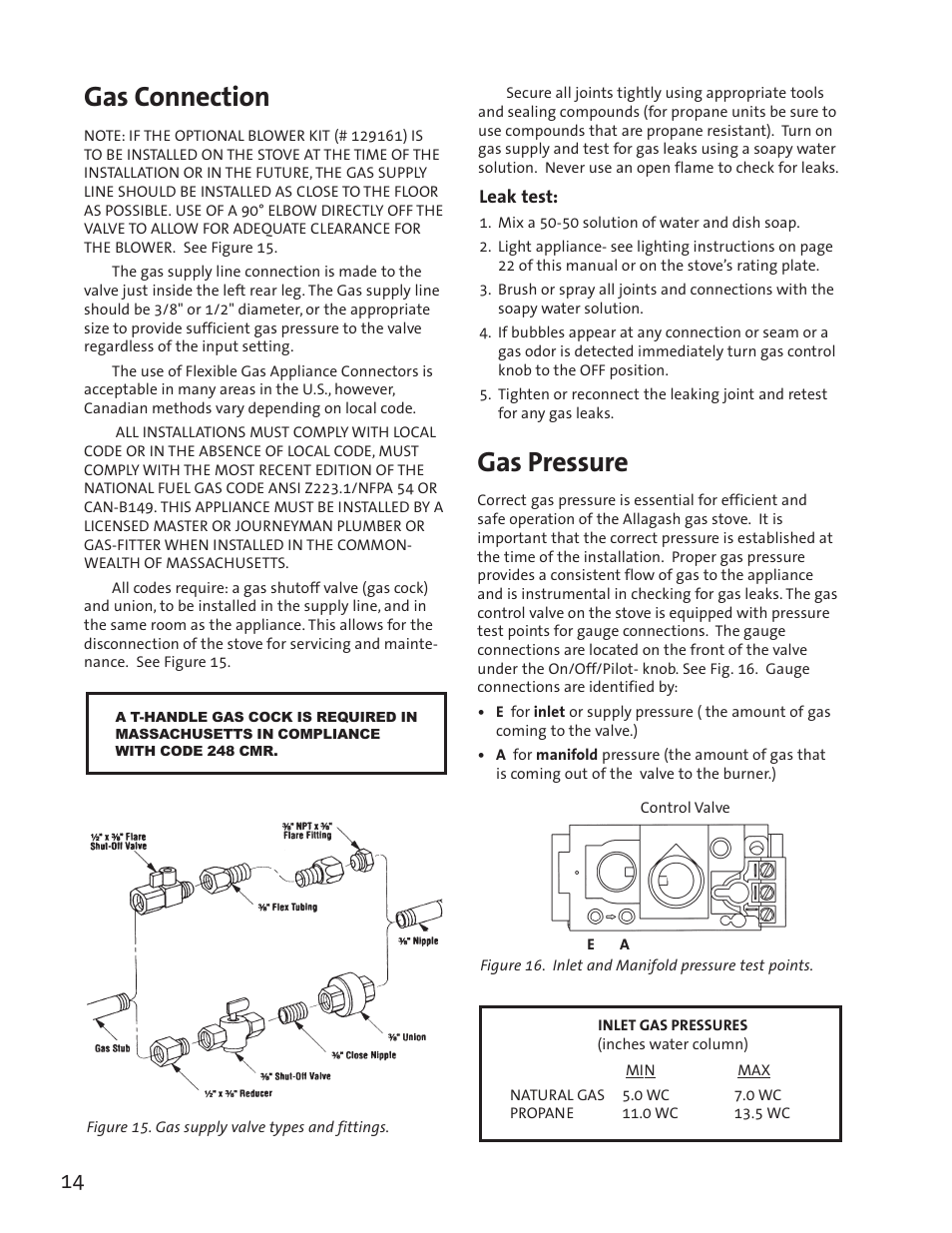 Gas pressure, Gas connection | Jotul GF3 DVII User Manual | Page 16 / 28