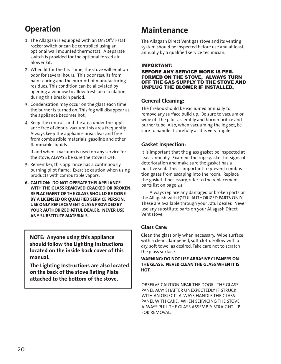 Operation, Maintenance | Jotul GF3 DVII User Manual | Page 22 / 28