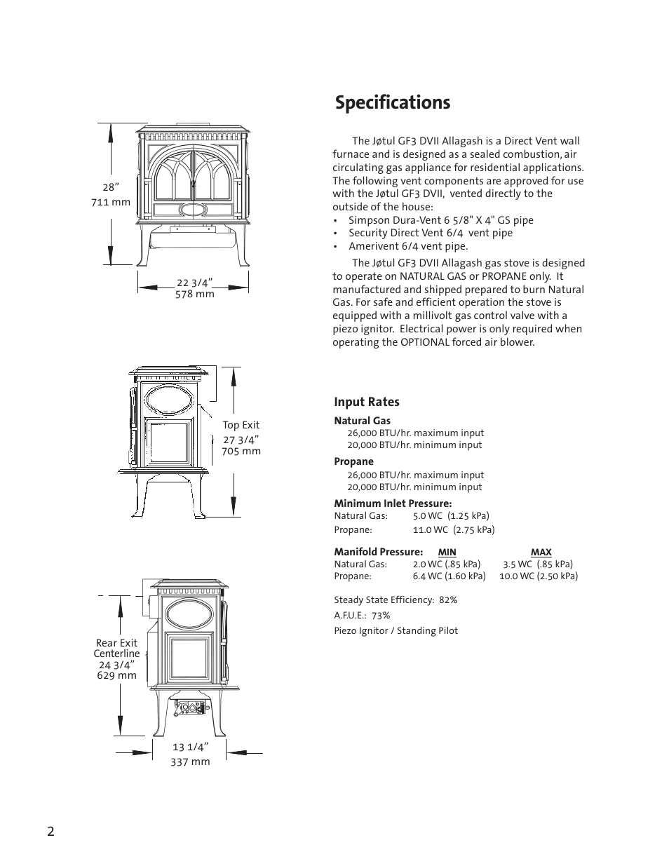 Specifications | Jotul GF3 DVII User Manual | Page 4 / 28
