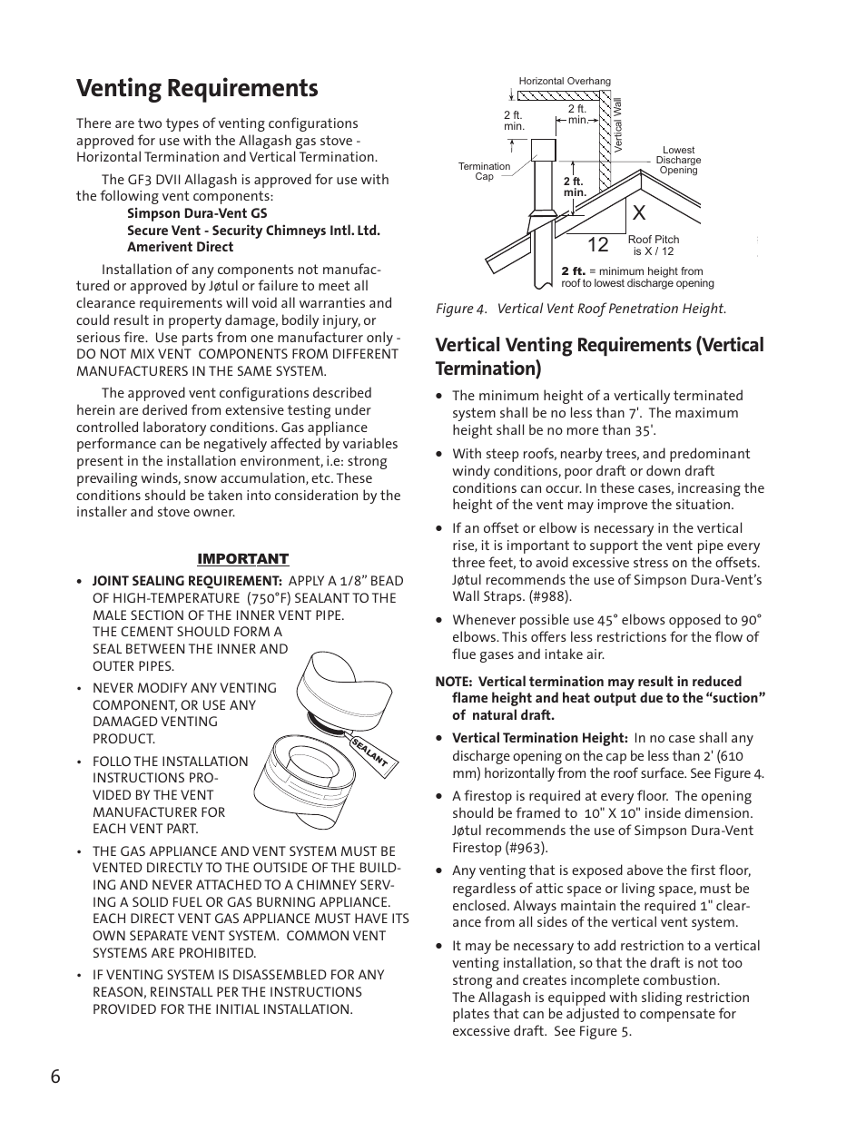 Venting requirements | Jotul GF3 DVII User Manual | Page 8 / 28