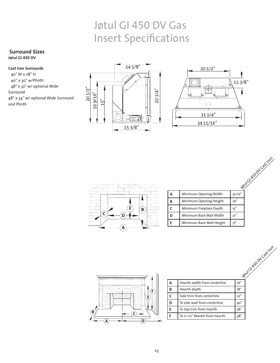 Jøtul gi 450 dv gas insert specifications | Jotul Gas Inserts and Fireplaces User Manual | Page 23 / 28