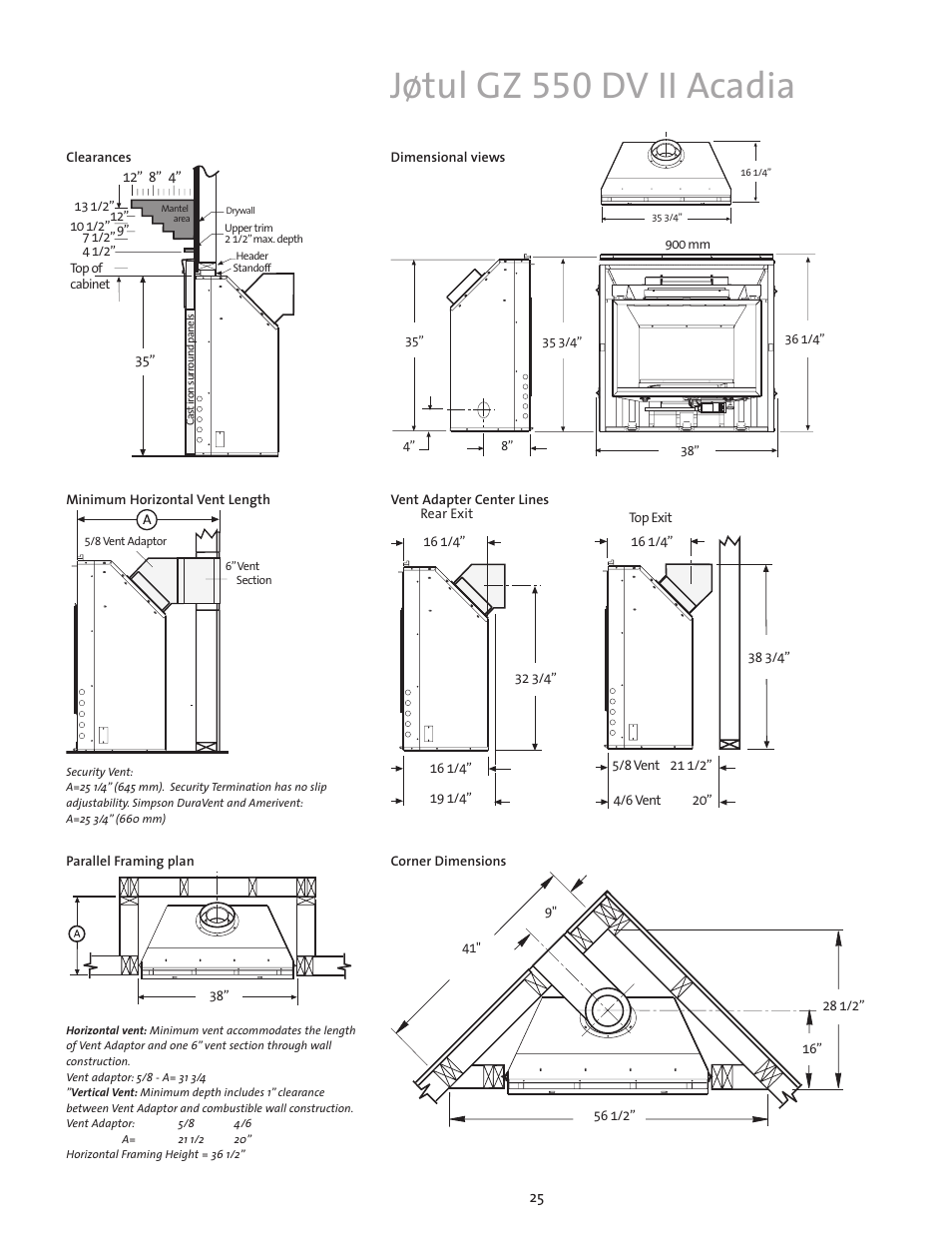 Jøtul gz 550 dv ii acadia, Pr oduc t name | Jotul Gas Inserts and Fireplaces User Manual | Page 25 / 28