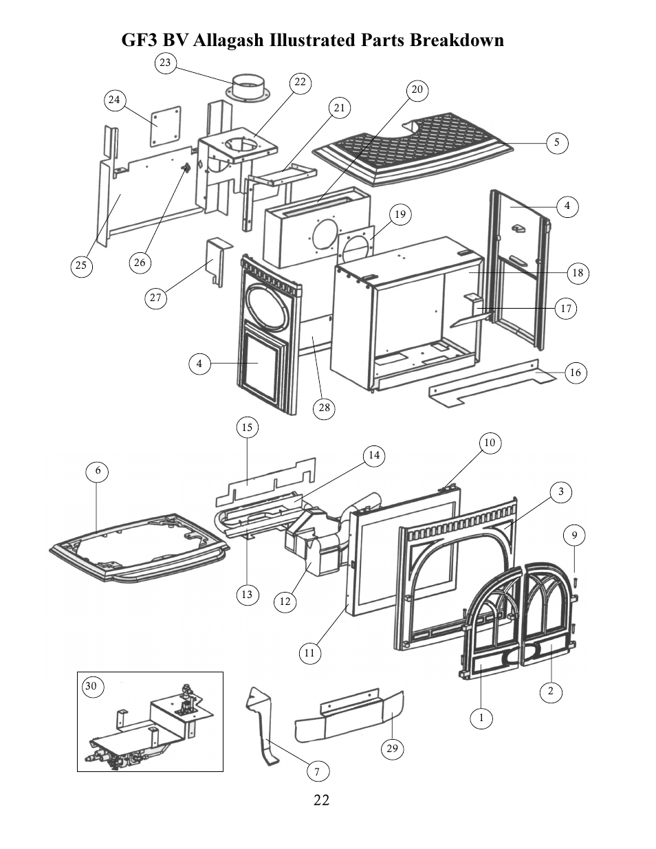 Gf3 bv allagash illustrated parts breakdown | Jotul GF 3 BV User Manual | Page 22 / 24