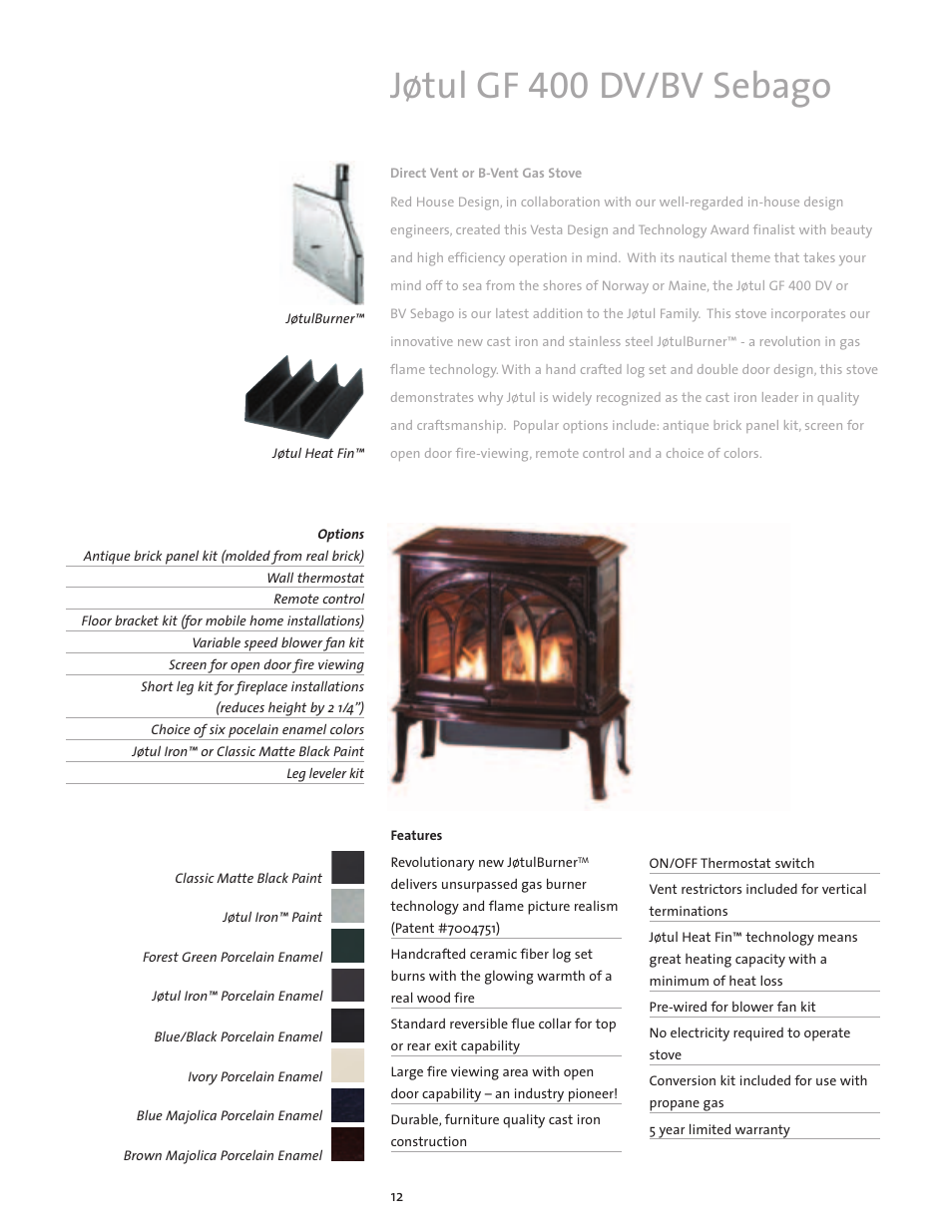 Jøtul gf 400 dv/bv sebago | Jotul Gas Stove User Manual | Page 12 / 24