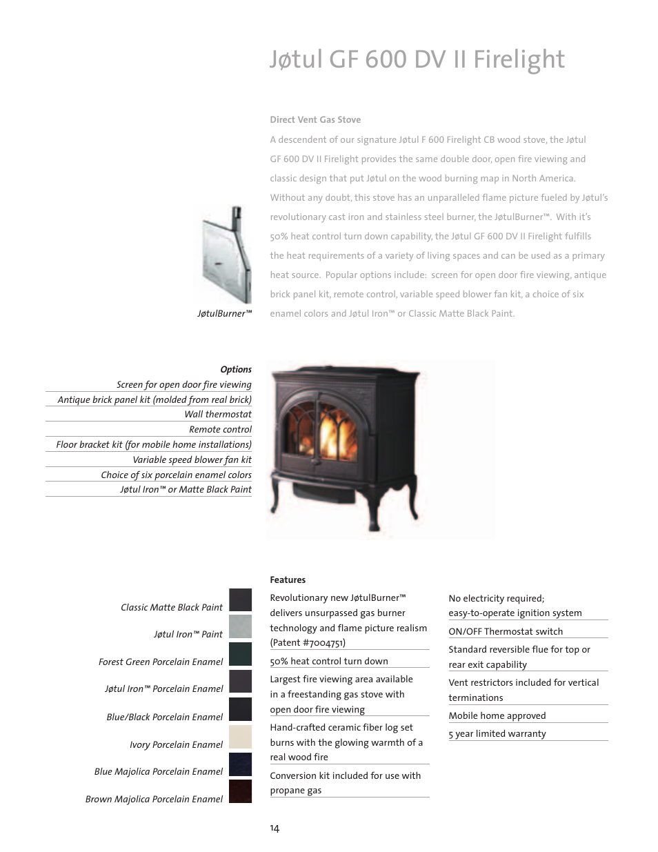 Jøtul gf 600 dv ii firelight | Jotul Gas Stove User Manual | Page 14 / 24