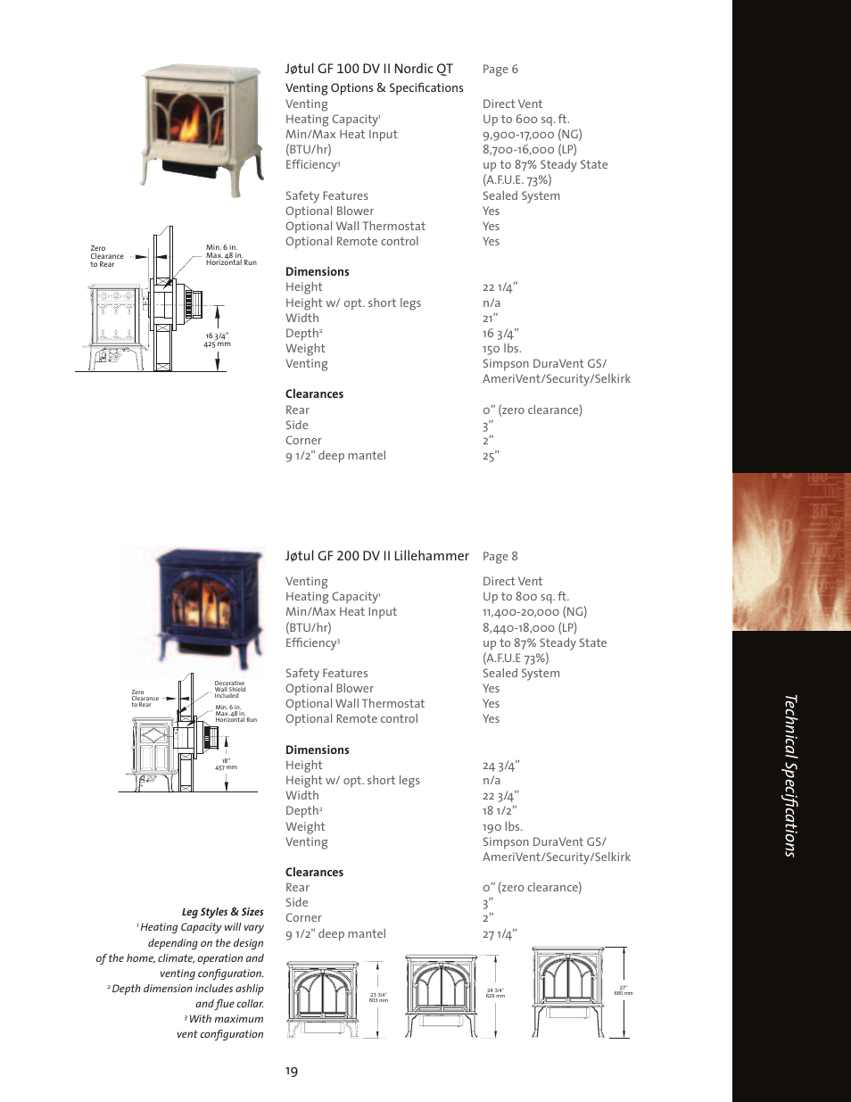 Technical specifica tions | Jotul Gas Stove User Manual | Page 19 / 24