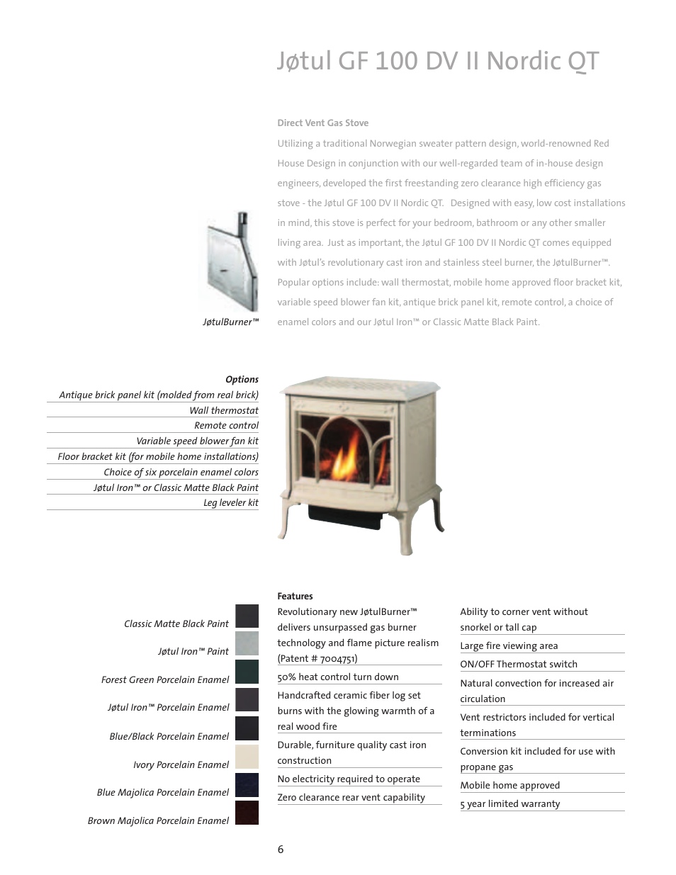 Jøtul gf 100 dv ii nordic qt | Jotul Gas Stove User Manual | Page 6 / 24