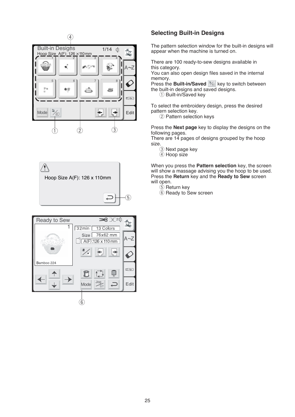 Selecting built-in designs, Qw e r t | Janome 350E User Manual | Page 27 / 52