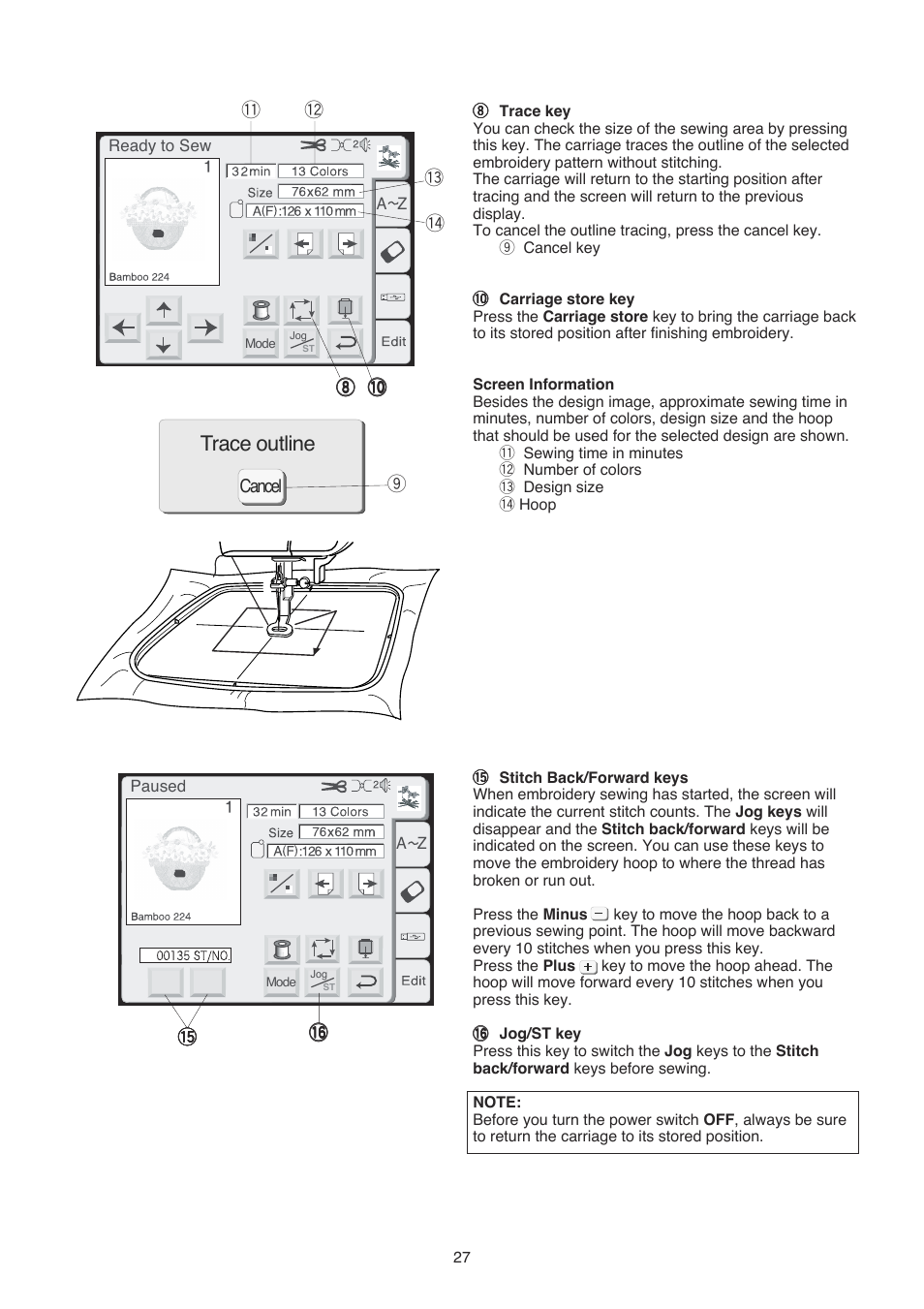 Trace outline | Janome 350E User Manual | Page 29 / 52