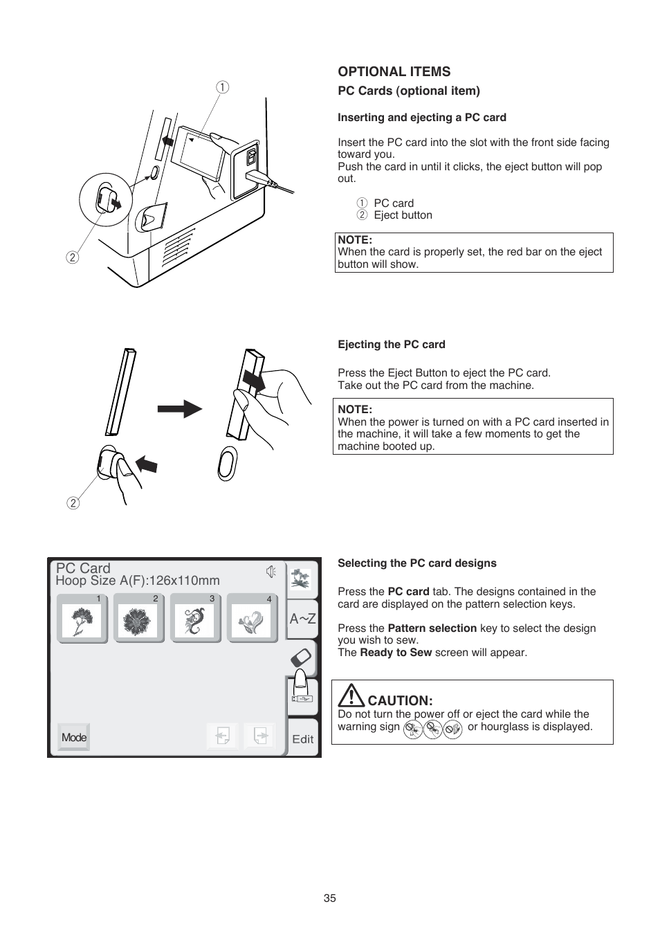 A z pc card | Janome 350E User Manual | Page 37 / 52