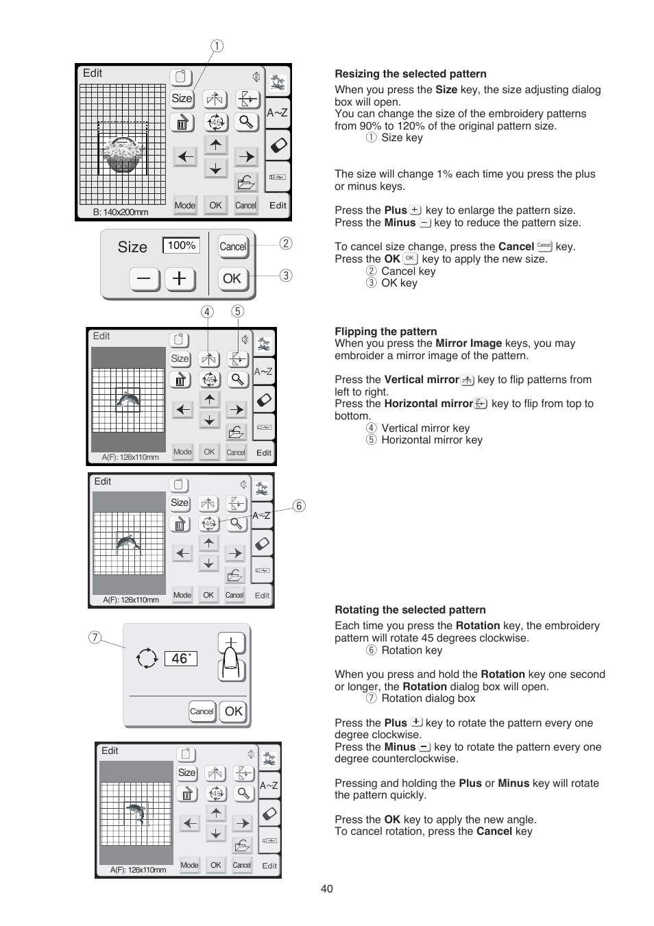 Size | Janome 350E User Manual | Page 42 / 52