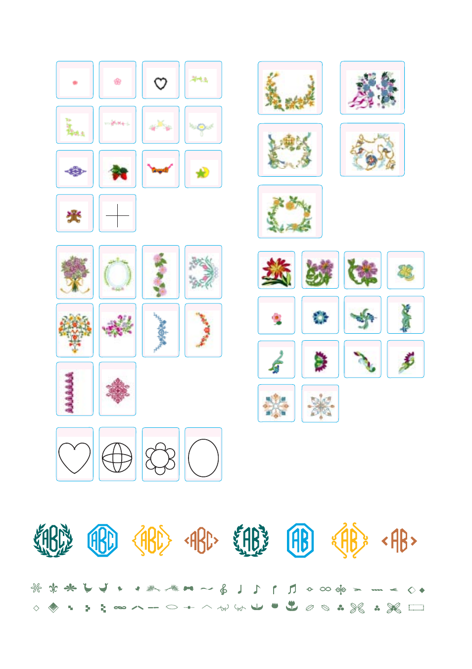 Designs chart, Letters / 2-letters program border | Janome MEMORY CRAFT 10001 User Manual | Page 180 / 181